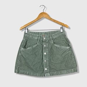 Free People Corduroy Button Front A Line Mini Skirt Green Boho Academia Size 6